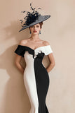 Black and White Mermaid Off The Shoulder Ruffled Long Mother Of The Bride Dress