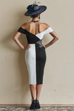 Black and White Off The Shoulder Bodycon Midi Mother Of The Bride Dress with Slit