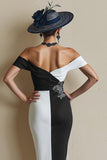 Black and White Off The Shoulder Bodycon Midi Mother Of The Bride Dress with Slit