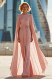 Blush Pink Sheath Round Neck Long Mother Of The Bride Dress