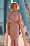 Blush Pink Sheath Round Neck Long Mother Of The Bride Dress