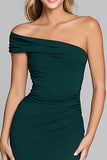Dark Green Sheath One Shoulder Long Formal Dress with Slit