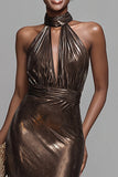Sparkly Brown Metallic Sheath Long Formal Dress