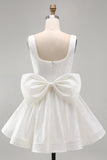 Sparkly Ivory A Line Square Neck Sequins Short Prom Dress with Back Giant Bow