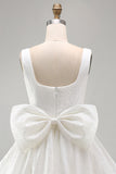 Sparkly Ivory A Line Square Neck Sequins Short Prom Dress with Back Giant Bow