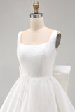 Sparkly Ivory A Line Square Neck Sequins Short Prom Dress with Back Giant Bow