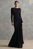 Black Crepe Chiffon Mermaid Formal Dress with Ruffles