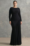 Black Crepe Chiffon Mermaid Formal Dress with Ruffles