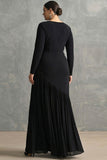 Black Crepe Chiffon Mermaid Formal Dress with Ruffles