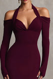 Burgundy Halter Mermaid Spandex Long Formal Dress