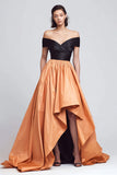 Off The Shoulder Black and Orange A Line Formal Dress