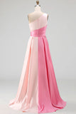 One Shoulder Pink Ruched A Line Formal Dress