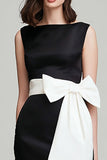 Black And White Bateau Neck Mermaid Satin Formal Dress