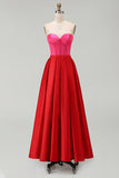 Strapless Red And Fuchsia Corset A Line Formal Dress