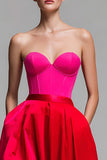 Strapless Red And Fuchsia Corset A Line Formal Dress