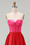 Strapless Red And Fuchsia Corset A Line Formal Dress