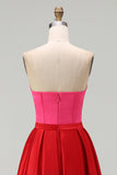Strapless Red And Fuchsia Corset A Line Formal Dress