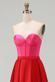Strapless Red And Fuchsia Corset A Line Formal Dress