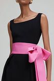 Black And Pink Square Neck Sheath Formal Dress