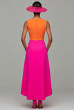 Orange And Fuchsia Colorblock V Neck A Line Formal Dress