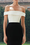 Simple Black and White Patchwork Mermaid Off The Shoulder Long Formal Dress