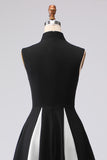 Black and White Plus Size A-Line High Neck Long Formal Dress with Pockets