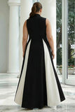 Elegant A-Line Black and White High Neck Long Formal Dress