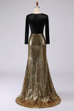 Sparkly Gold and Black V-Neck Sheath Long Formal Dress
