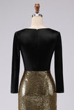 Sparkly Gold and Black V-Neck Sheath Long Formal Dress