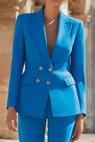 Slim Fit Blue 2 Piece Peak Lapel Double Breasted Women's Suits