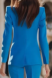 Slim Fit Blue 2 Piece Peak Lapel Double Breasted Women's Suits