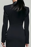 Black Peak Lapel Double Breasted Women's Blazer Dress with Slit