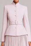 Light Pink A Line 2 Piece Pleated Work Dress with Belt