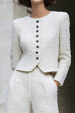 Ivory Tweed Single Breasted 2 Piece Women's Suits