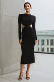 Black Sheath Cut Out Long Sleeves Work Dress