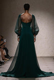 Dark Green Square Neck Mermaid Long Pageant Dress with Sleeves