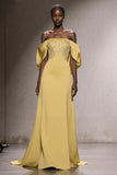 Sparkly Daffodil Off the Shoulder Mermaid Long Pageant Dress with Sequins
