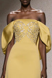 Sparkly Daffodil Off the Shoulder Mermaid Long Pageant Dress with Sequins
