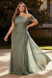 Dusty Sage Chiffon One Shoulder A Line Pleated Long Formal Dress
