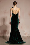 Dark Green One Shoulder Velvet Mermaid Long Formal Dress