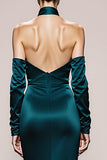 Mermaid Halter Peacock Green Sleeves Long Military Ball Dresses
