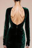 Dark Green V-Neck Mermaid Velvet Military Ball Dresses with Slit