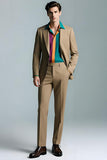 Khaki Peak Lapel 2 Piece Slim Fit Men's Suits