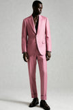 Men's Grey Pink Peak Lapel 2 Piece Prom Suits