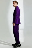 Dark Purple One Button Peak Lapel Men's Prom Suits