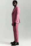 Grey Pink Peak Lapel Single Breasted 3-Piece Men Formal Suits