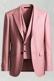 Grey Pink Peak Lapel Single Breasted 3-Piece Men Formal Suits