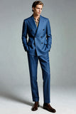 Dark Blue Peak Lapel Double Breasted Men Blazer