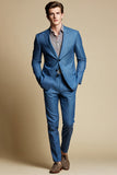 Blue Grey Notched Lapel Single Breasted Men Blazer