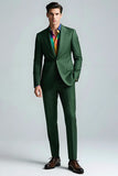 Dark Green Peak Lapel 2 Piece Slim Fit Prom Suits